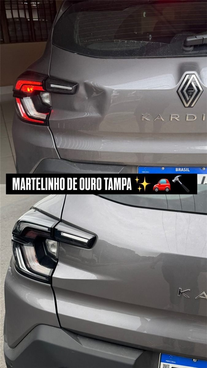Tampa traseira antes e depois do martelinho de ouro, sem repintura